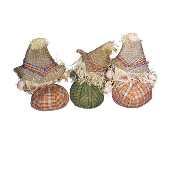 Mini Scarecrow Table Sitters Lot of 3 Thanksgiving 6 Inch Fall Decor Figures - Picture 2 of 8